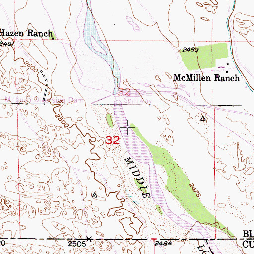 Topographic Map of Milburn Diversion Dam, NE