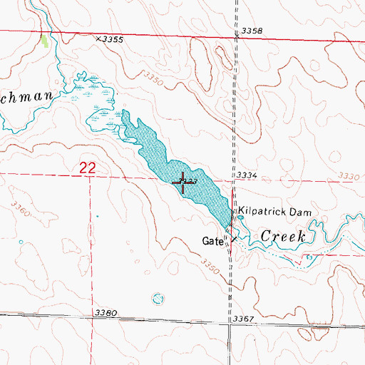 Topographic Map of Kilpatrick Diversion Reservoir, NE