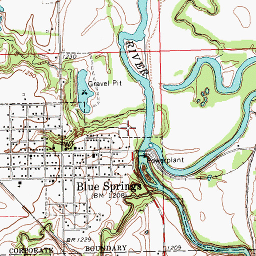 Topographic Map of Blue Springs Power Plant Reservoir, NE