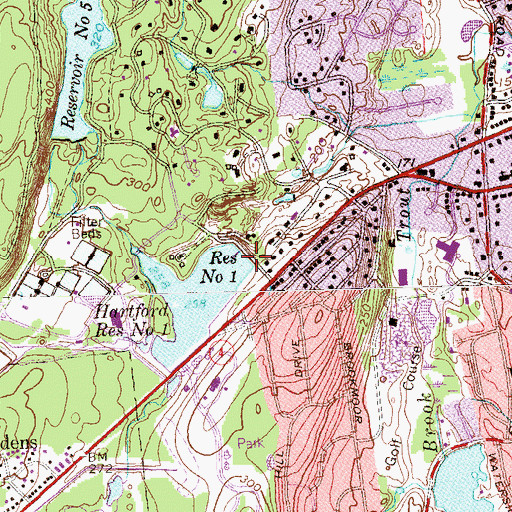 Topographic Map of Hartford Reservoir Number 1 Dam, CT