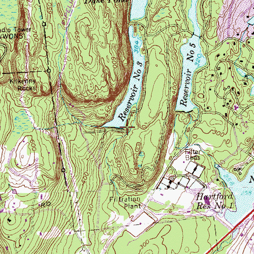 Topographic Map of Hartford Reservoir Number 3 Dam, CT