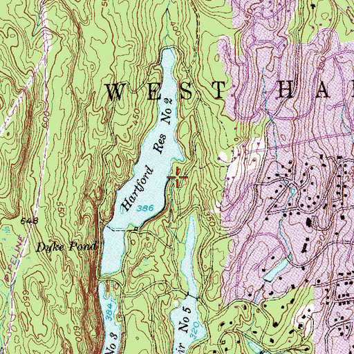 Topographic Map of Hartford Reservoir Number 2 Dam, CT