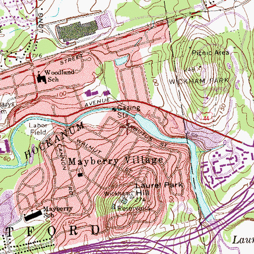 Topographic Map of Laurel Lake Dam, CT