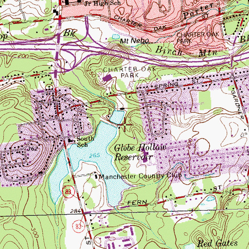 Topographic Map of Globe Hollow Reservoir Dam, CT