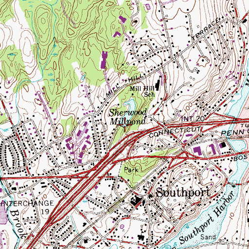 Topographic Map of Sherwood Millpond Dam, CT