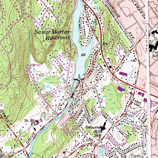 Topographic Map of Samp Mortar Reservoir Dam, CT