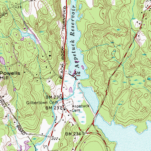 Topographic Map of Aspetuck Reservoir Dam, CT