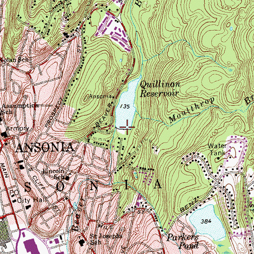 Topographic Map of Quillinan Reservoir Dam, CT