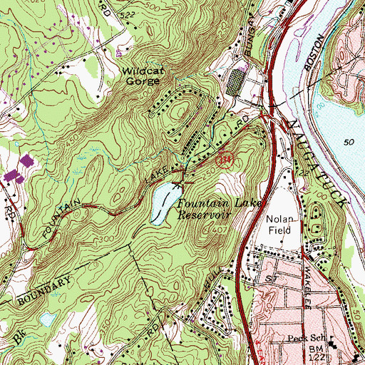 Topographic Map of Fountain Lake Dam, CT