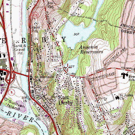 Topographic Map of Lower Ansonia Reservoir Dam, CT