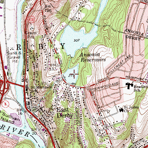 Topographic Map of Lower Ansonia Reservoir, CT