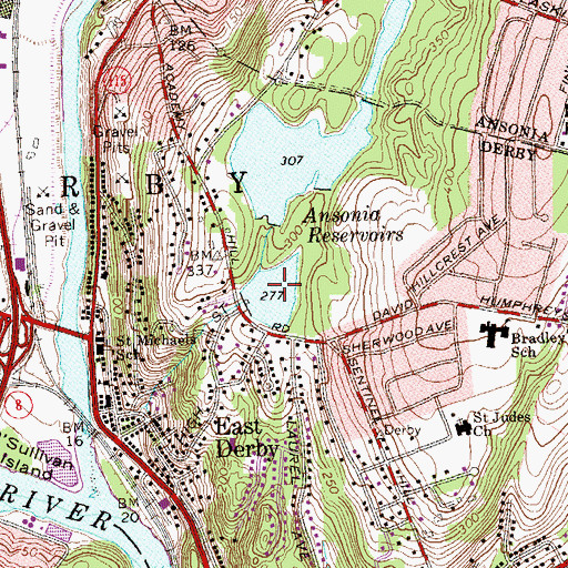 Topographic Map of Upper Ansonia Reservoir Dam, CT