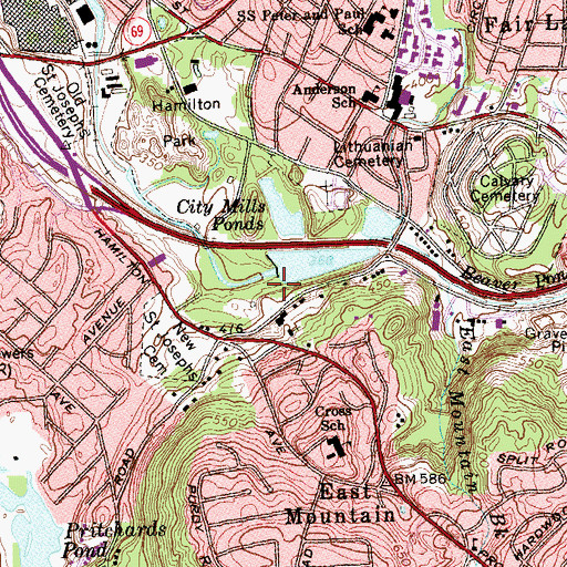 Topographic Map of City Mills Ponds, CT
