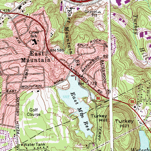 Topographic Map of East Mountain Reservoir Dam, CT