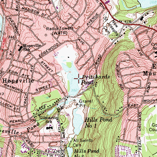 Topographic Map of Pritchards Pond Dam, CT