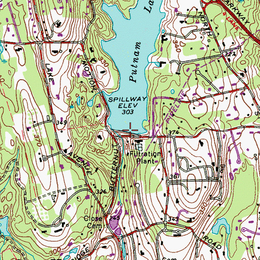 Topographic Map of Putnam Reservoir Dam, CT
