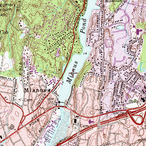 Topographic Map of Mianus River Pond, CT