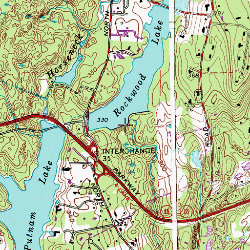 Topographic Map of Rockwood Lake Dam, CT