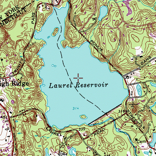 Topographic Map of Laurel Reservoir, CT