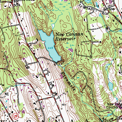 Topographic Map of New Canaan Reservoir Dam, CT