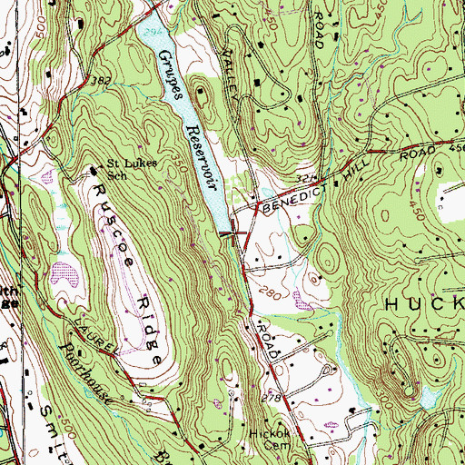 Topographic Map of Grupes Reservoir Dam, CT