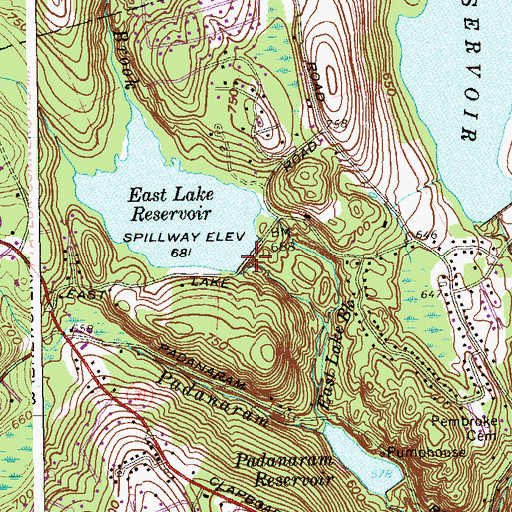 Topographic Map of East Lake Reservoir Dam, CT