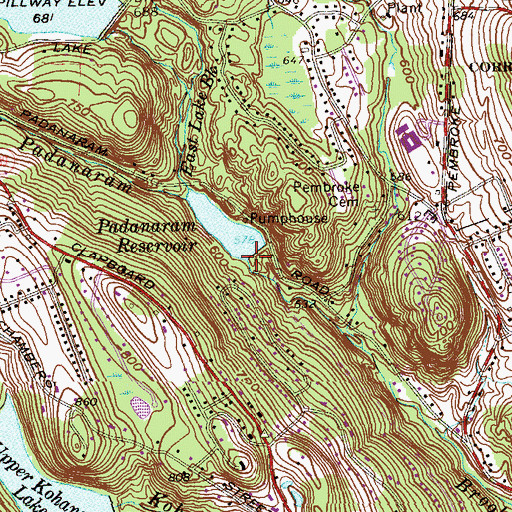 Topographic Map of Padanaram Reservoir Dam, CT