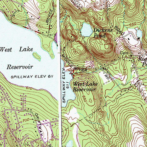 Topographic Map of West Lake Reservoir Dam, CT