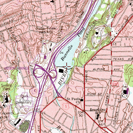 Topographic Map of Bunnells Pond Dam, CT