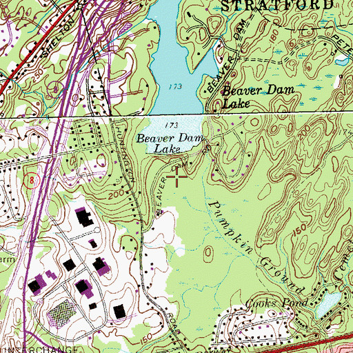Topographic Map of Beaver Dam Lake, CT