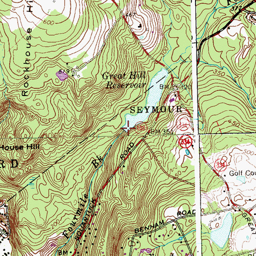Topographic Map of Great Hill Reservoir Dam, CT