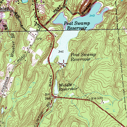 Topographic Map of Peat Swamp Reservoir Dam, CT