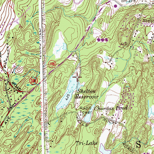Topographic Map of Shelton Reservoir Number 3 Dam, CT