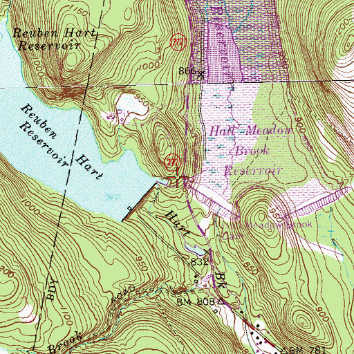 Topographic Map of Reuben Hart Reservoir Dam, CT