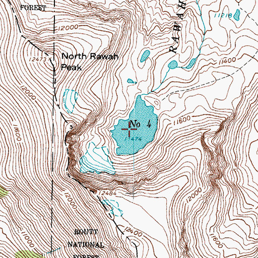Topographic Map of Rawah Lake Number 4, CO