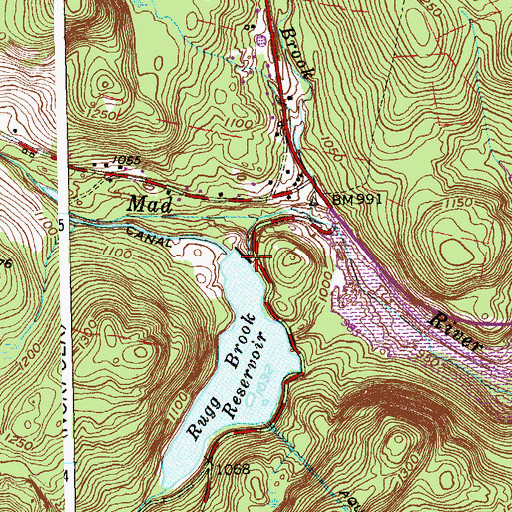 Topographic Map of Rugg Brook Reservoir Dam, CT