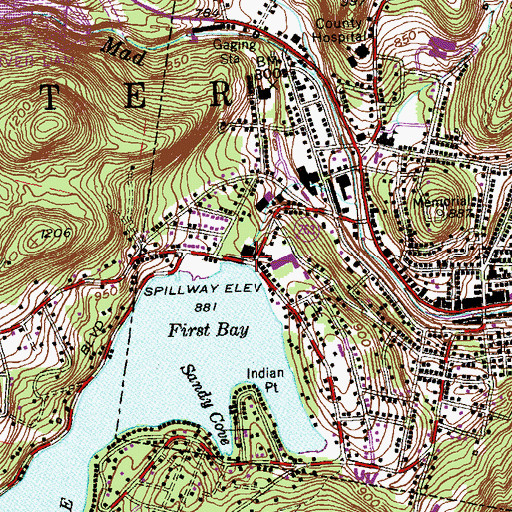 Topographic Map of Highland Lake Dam, CT