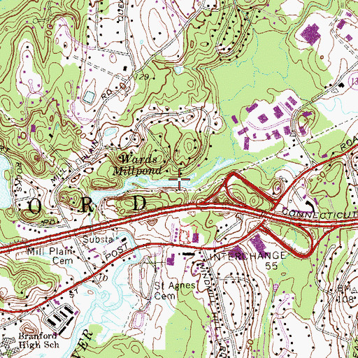 Topographic Map of Wards Millpond Dam, CT