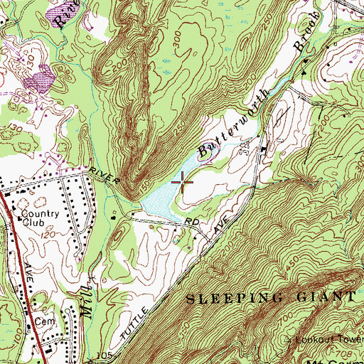 Topographic Map of Butterworth Brook Reservoir, CT