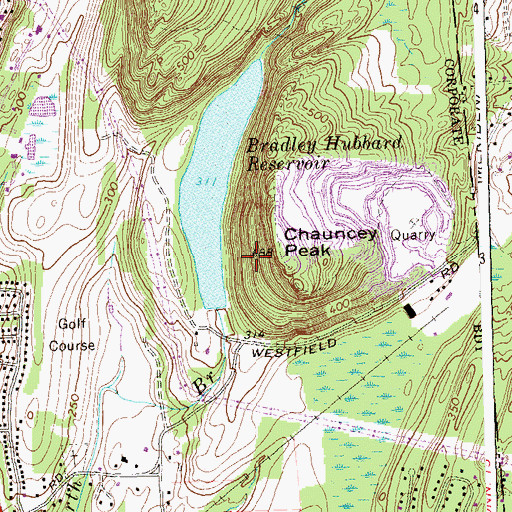 Topographic Map of Bradley Hubbard Reservoir Dam, CT