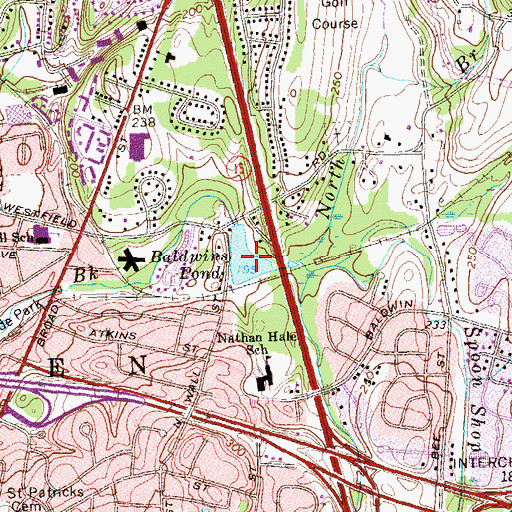 Topographic Map of Baldwins Pond Dam, CT