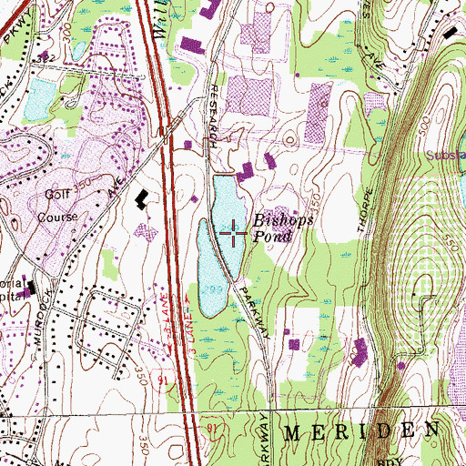 Topographic Map of Bishops Pond Dam, CT