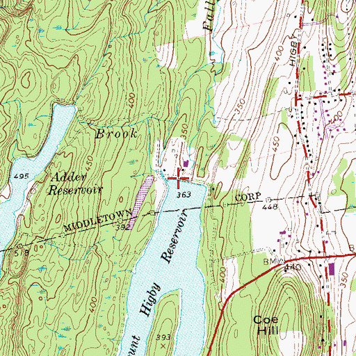 Topographic Map of Mount Higby Reservoir Dam, CT