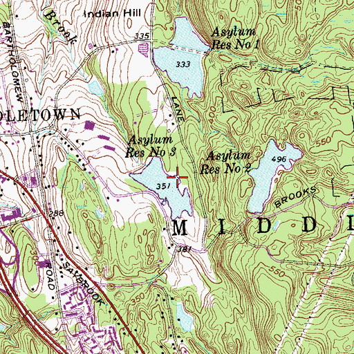 Topographic Map of Asylum Reservoir Number 3 Dam, CT