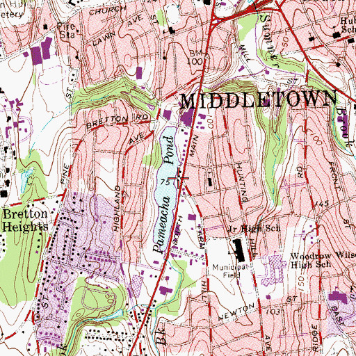 Topographic Map of Pameacha Pond Dam, CT