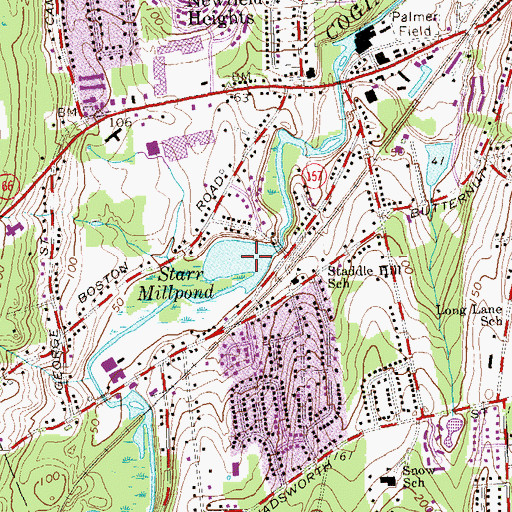 Topographic Map of Starr Mill Pond Dam, CT