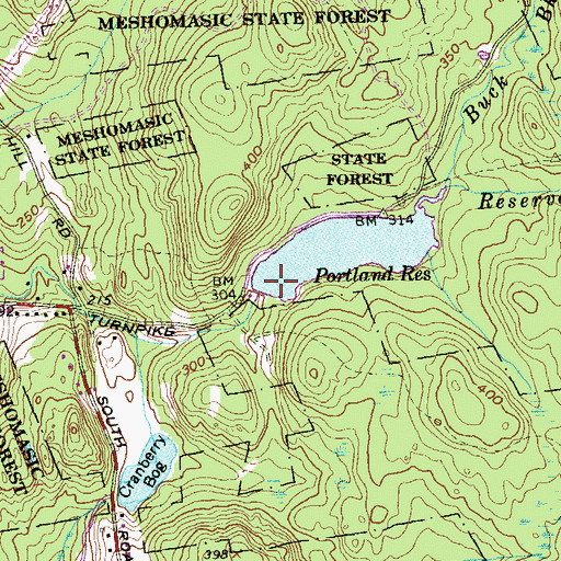 Topographic Map of Portland Reservoir Dam, CT