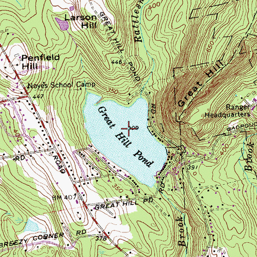 Topographic Map of Great Hill Pond Dam, CT