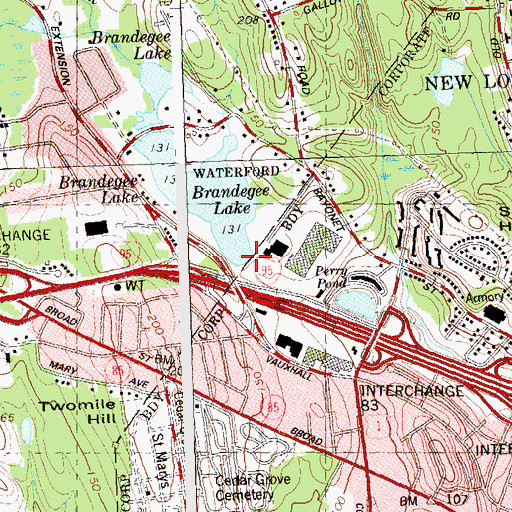 Topographic Map of Brandegee Lake Dam, CT