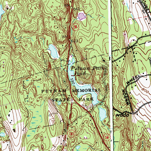 Topographic Map of Putnam Park Pond Dam, CT